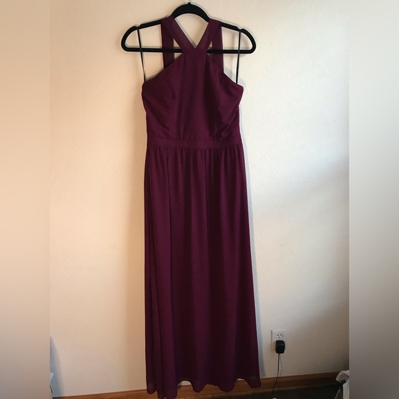 Lulu’s Air of Romance Burgundy High Neck Dress, Sz L, maroon bridesmaids dress - Picture 3 of 6